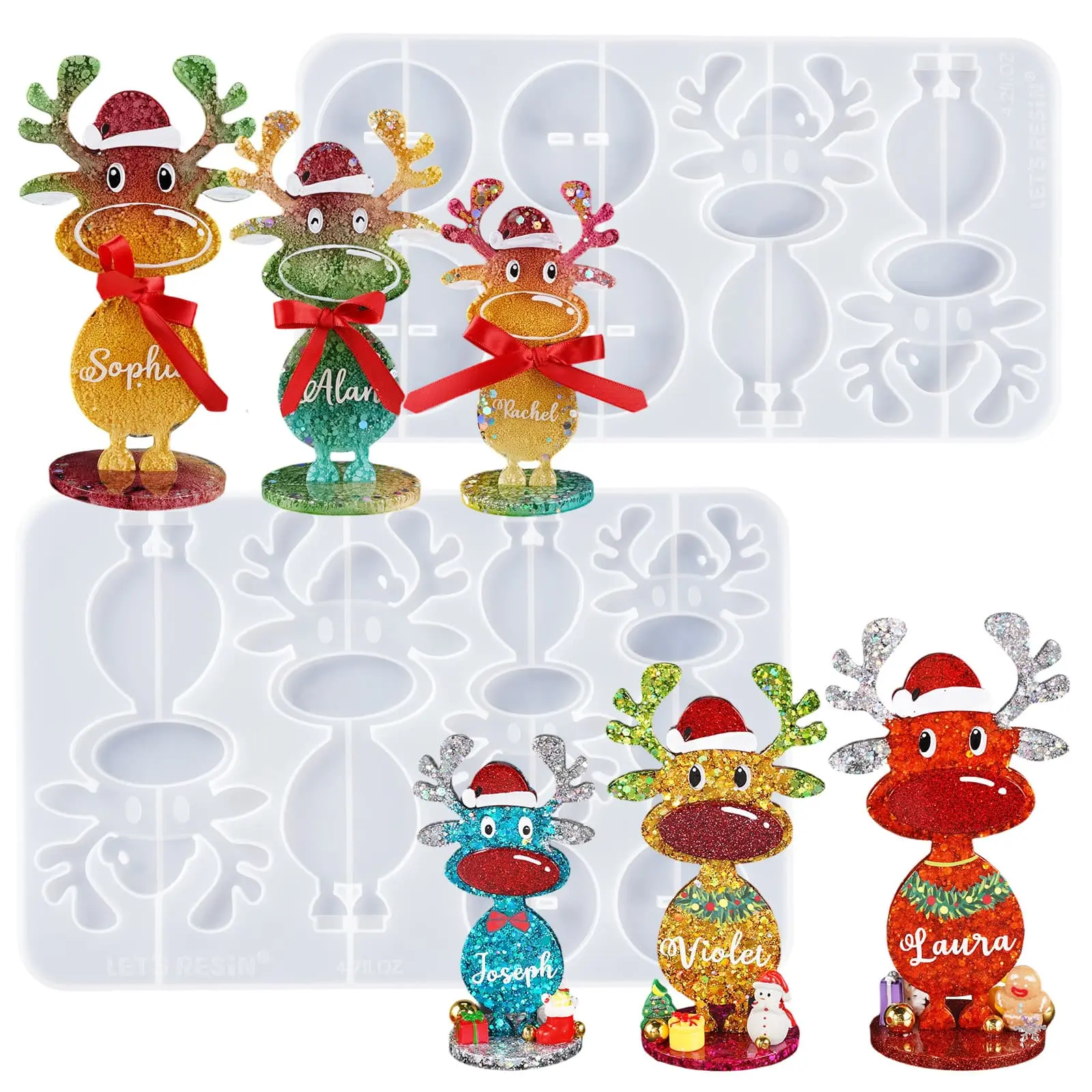 Christmas Resin Molds Silicone, 3 Sizes Standing Reindeer Silicone Resin Molds, Christmas Ornament Resin Molds for Family Christmas Decoration,Gifts,Table Place Names,Winter Parties - LET'S RESIN