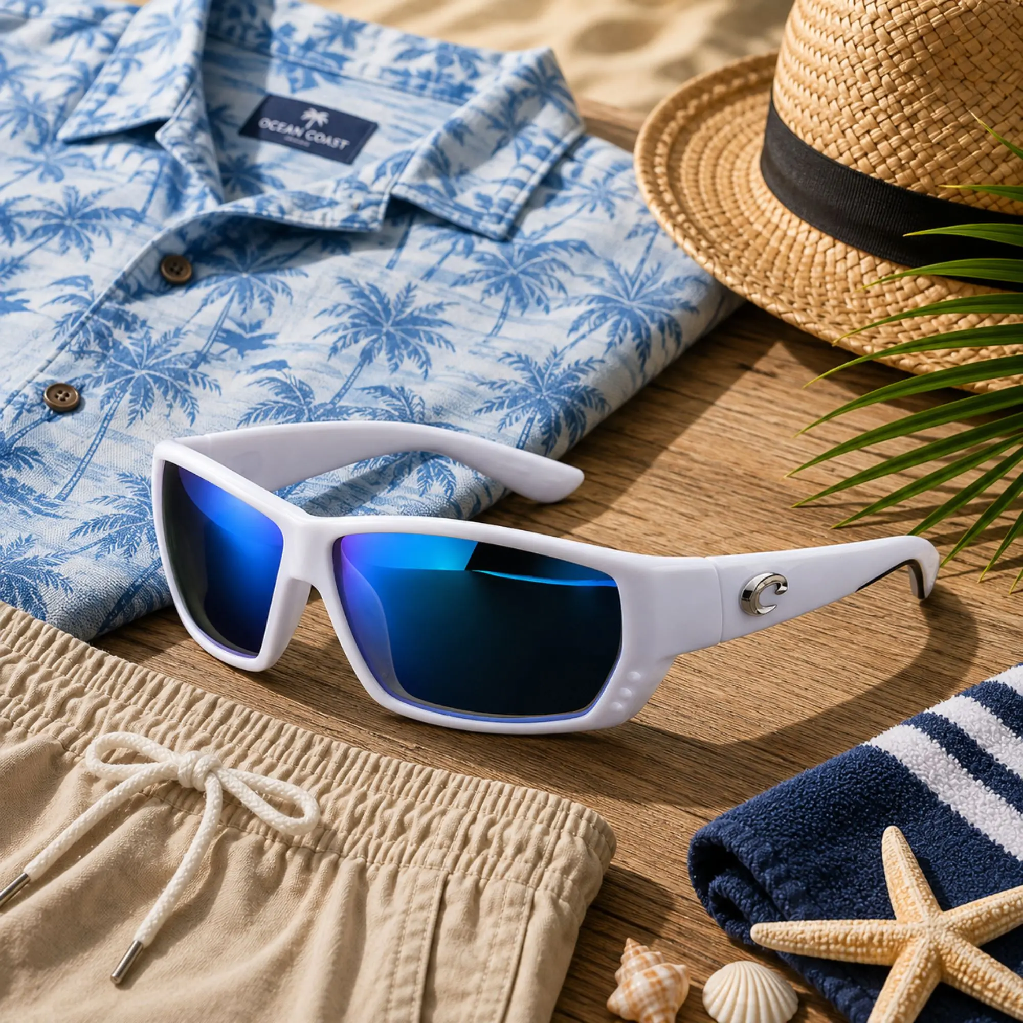 Costa Del Mar Men's Sunglasses, Inshore Fly Fishing, 580G Blue White Mirror Polarized, Tortoise Frame, Beach Accessories