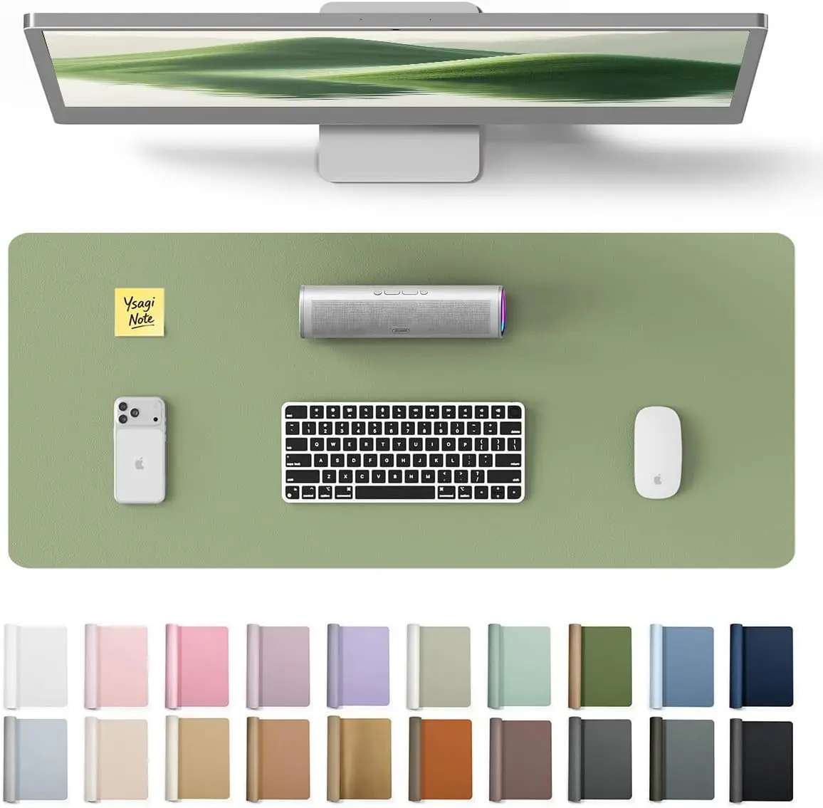 PU Leather Desk Pad Protector – Non-Slip Waterproof Desk Mat for Office & Home, Easy Clean Large Mouse Pad & Laptop Writing Blotter 23.6"x13.8" Bamboo Green