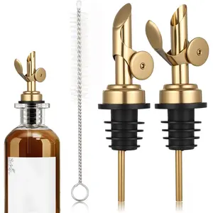 2 PCS Weighted Stainless Steel Bottle Pourers, Olive Oil Dispenser Spout, Self Closing Liquor Pour Spout, Weighted Pourer for Liquor Bottles, Oil Bottles, Vinegar, Syrup and Alcohol, Gold