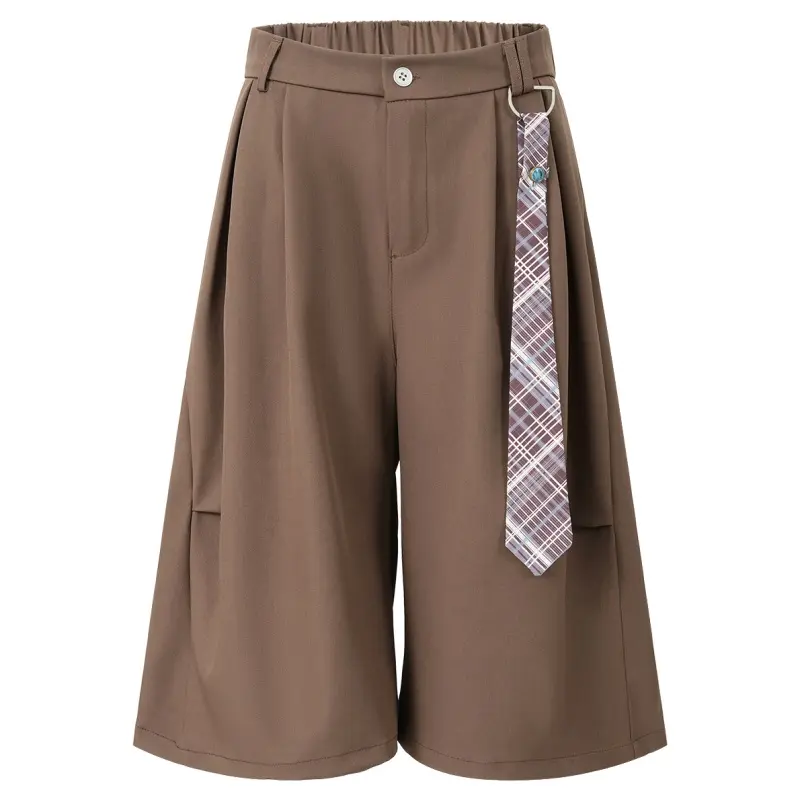 New summer Japanese-style pleated wide-leg three-quarter trousers for men, vintage distressed style with a loose, figure-flattering silhouette and tie detail; elegant, trendy street-style men’s trousers. #SummerWins #Father’sDayGift