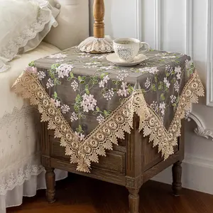 Retro Gray-Tone Embroidery Sheer Tablecloth European lace tablecloth, high-end fabric, dining table cloth, hollowed out heavy industry embroidery, rectangular coffee table tablecloth, square cover towel, round.