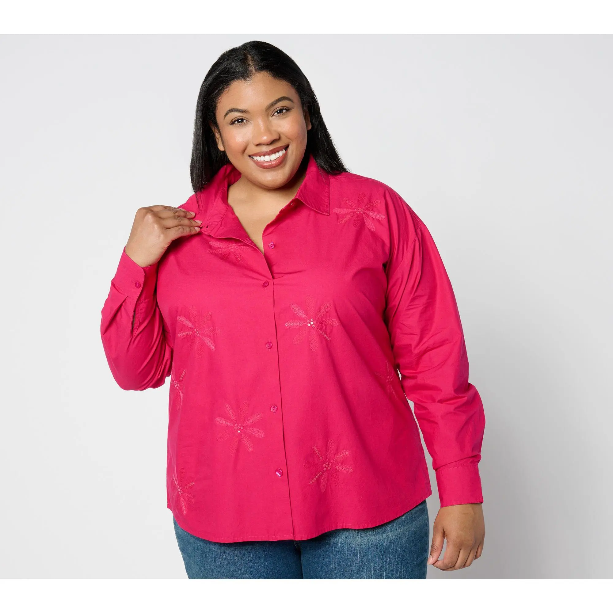 Isaac Mizrahi Live! Sequin Embellished Cotton Poplin Shirt