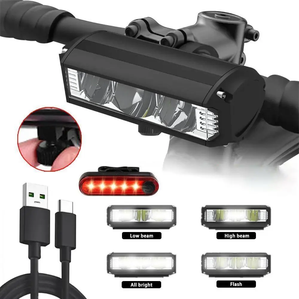 Waterproof Aluminium Alloy LED Light Accessory Set, 1600LM Rechargeable Headlight & Tail Light with USB-C Port, 2000mAh Battery for Night Riding, Bike Accessory, Cycling Light