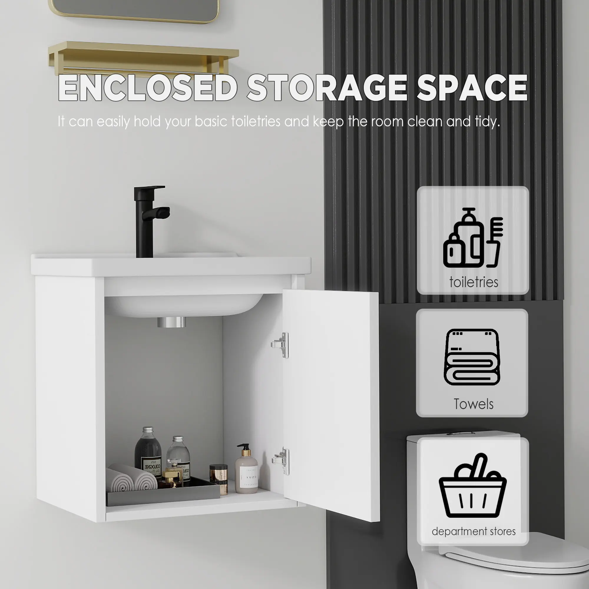 20-Inch White Modern Floating Wall-Mount Bathroom Vanity - Waterproof Plywood Cabinet with Integrated Ceramic Sink, Soft Close Single Door, Assembly Required for Small Powder Rooms