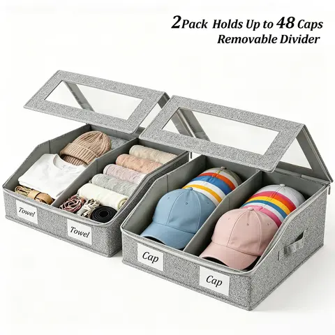 TAYTUU Waterproof 3-Layer PVC Durable Baseball Cap Organizer Box (2 PCS) - Stackable Trapezoid Cardboard-Supported Storage Containers with Quick-Grab Window, Shape-Saving, Holds Up to 30 Caps, Transparent Home Organizer for Closet, Gifts for Men