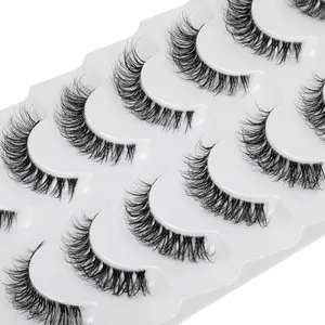 Demi-wispies Faux  Eyelashes with Clear Band Russian Strip Lashes Fluffy  Look Wispy Light 13MM Short False Eyelashes Invisible Small 3D  Lashs Pack 7 Pairs