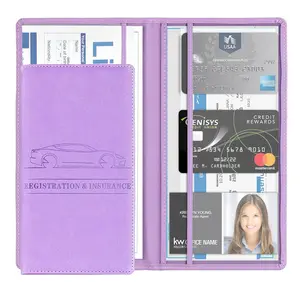 2026 Car Registration and Insurance Card Holder PU Glove Box Essential Documents Paperwork Driver License Organizer for Car, Wallet Case Auto Vehicle Truck Accessories for Women and Men-Purple