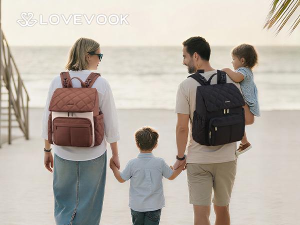 LOVEVOOK Diaper Bag Backpack With Pocket For Large Capacity Cup,Multi-Function Baby Travel Bag For Mom Dad,Waterproof Baby Bag for Boys Girls with Changing Pad,Insulated Bag,Stroller Straps,Brown