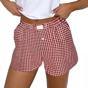 Znacicc Womens Cute Red Plaid Gingham Printed High Waist Shorts - High Waist Design for Women - Womenswear, Bottom