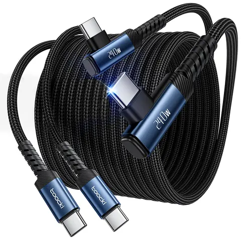 Toocki 2-Pack Bundle 10ft 240W Super Fast Charging Nylon Braided USB 2.0-C Wired Cables with Protection - USB-C Adapter Compatible Charger for iPhone 16/15 Max, Samsung S24/S23, Pixel (Cellphone, Tablet, Switch) | Electronic Mobile Connector