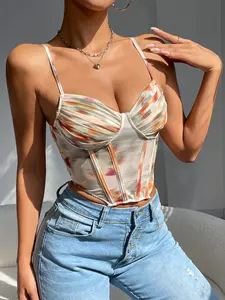 Tie Dye Mesh Corset Tops Women Y2K Sweetheart Neck Tank Top Spaghetti Strap Boned Waist Trainers Going Out Night Out Elevated Club Party Summer Spring Tops Cute Sexy Trending