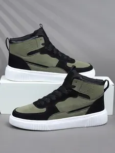 Men's High-Top Casual Shoes, Breathable Material, Walking Shoes, Vintage Classic Military Sports Sneakers, Trainer, PU Leather Lace-Up, Thick Sole, Thick Soled Sneakers