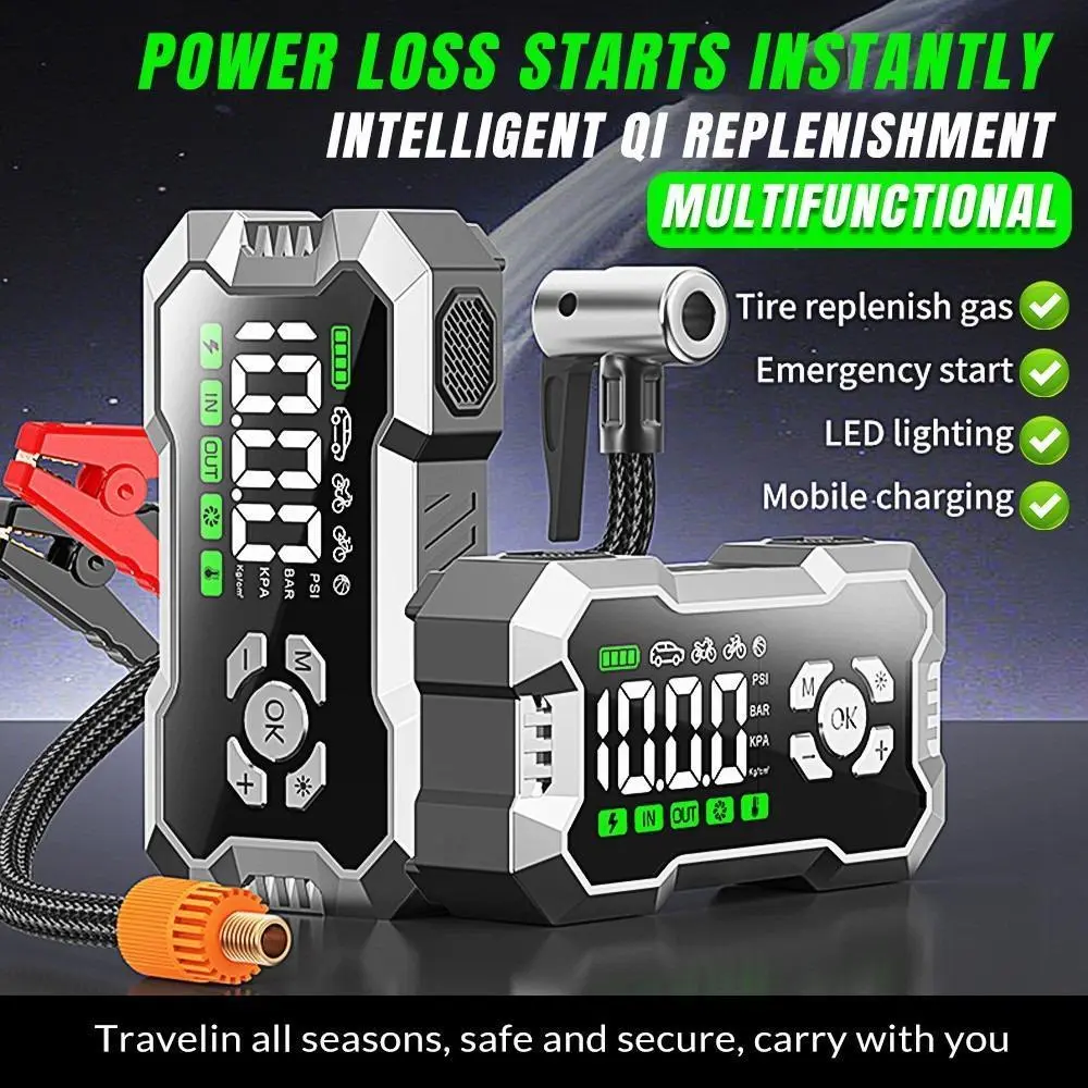 【BackToSchool】 3000A Car Battery Jump Starter & 150PSI Fast Tire Inflator Combo, 6400mAh Compact 12V Vehicle Emergency Kit, Digital Display, LED Light, Tire Pressure Check for Roadside Assistance