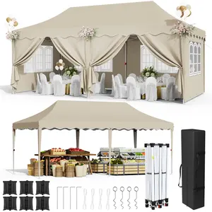 Arlopu 10×20FT Pop up Canopy, Large Wedding Commercial Instant Tent Carport, Party Easy Up Sun Shelter with Windows&Sidewalls, Carry Bag, Heavy Duty Gazebo for Outdoor Events, Patio, Backyard
