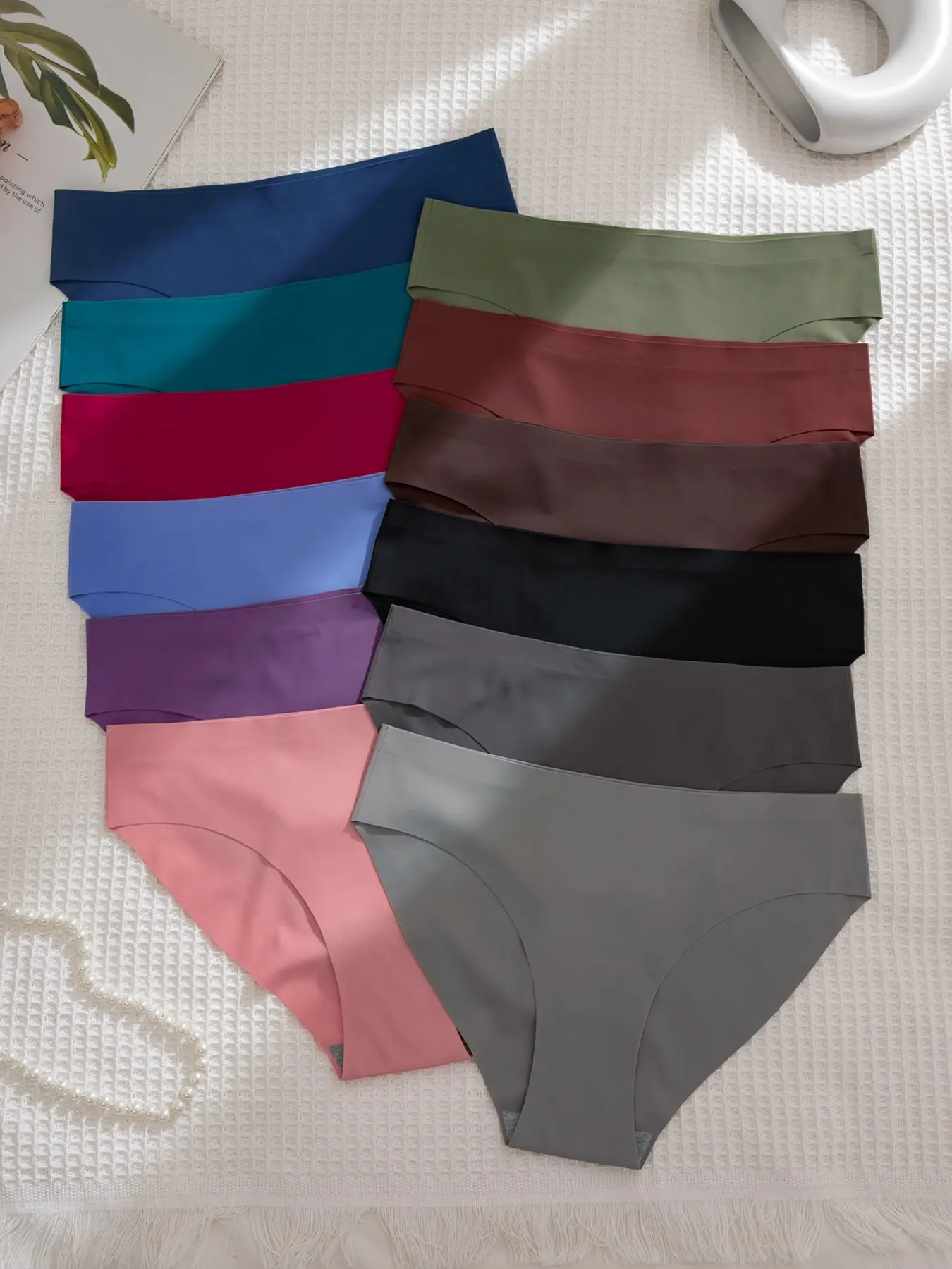 12-Pack Seamless Adhesive Smooth Solid Color Triangle Pants, Seamless Triangle Panty, Fit Seamless Undergarment, Multiple Colors Available, Plain Panty, Casual Everyday Wear, All-Season Essential, Panties