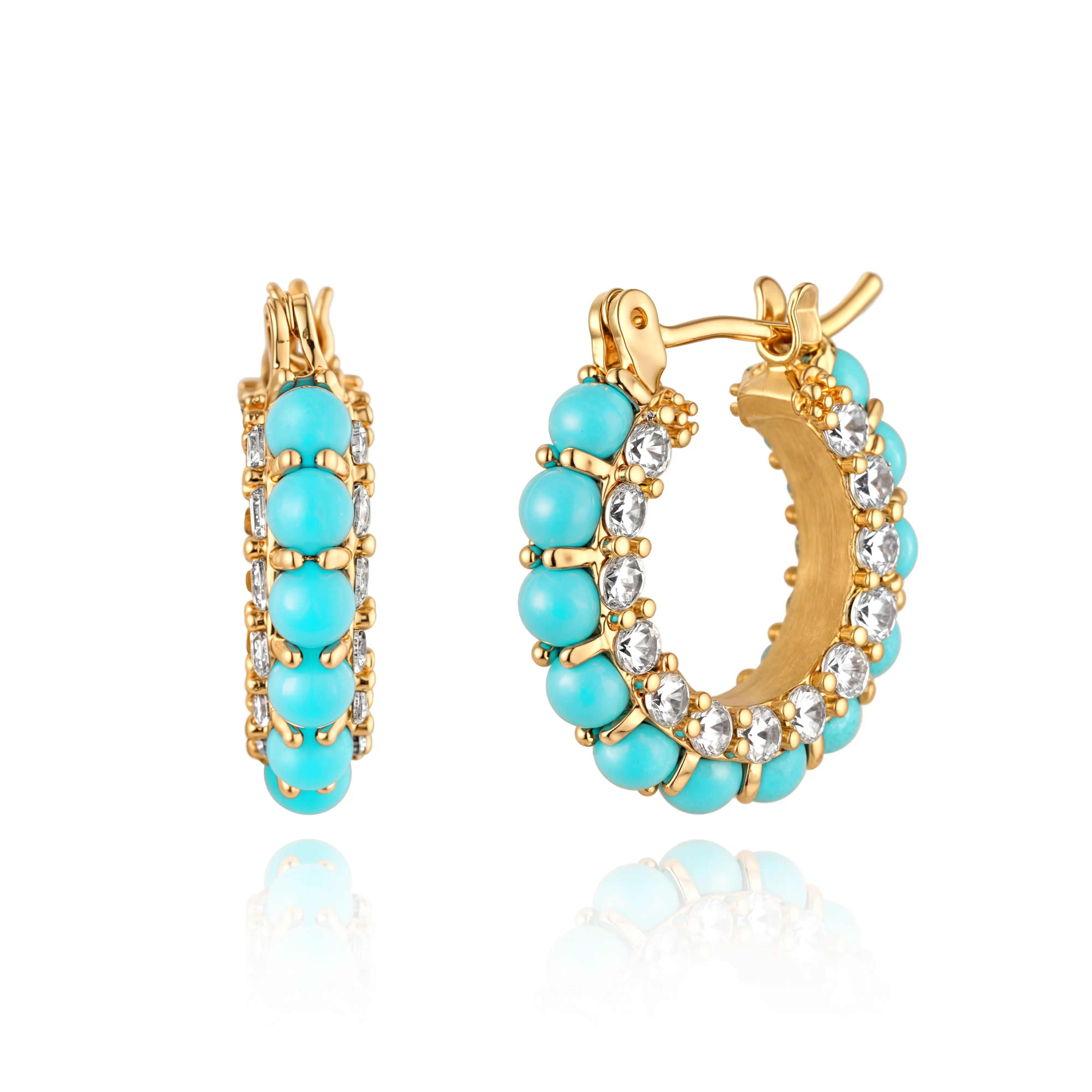 Fettero Turquoise Earrings for Women, Gold-Plated Huggie Hoop Dangle Earrings, Boho Southwestern Western Cowgirl Statement Jewelry, Lightweight Hypoallergenic Summer Beach Gift for Her Huggie Earrings Multiple Styles WeeklyDeals  day summerwins