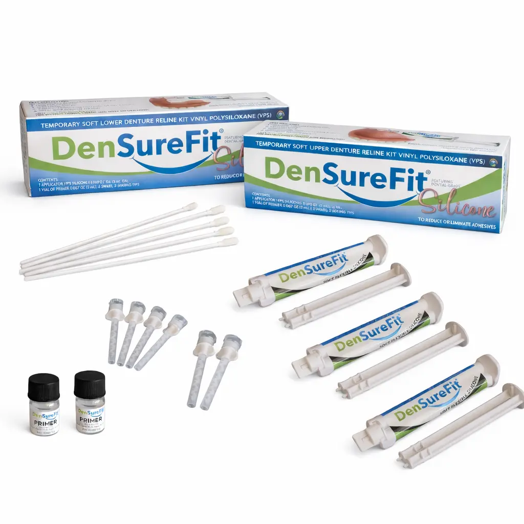 DenSureFit Silicone Denture Reline Kit for Upper and Lower Dentures | Soft Reline for a Secure Fit | HSA FSA Eligible Oral Care Tools with 3 Applicators & 2 Primers