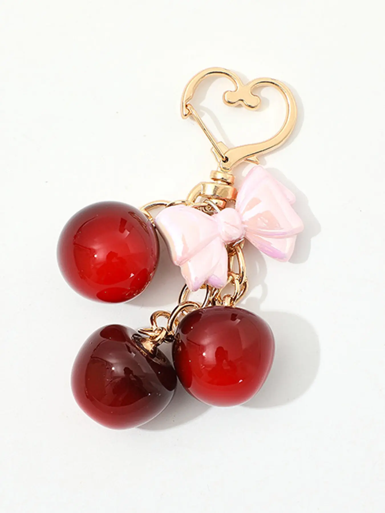 Niche design sweet cherry keychain, love buckle bow decorative keychain pendant, cute bag pendant small pendant, three-dimensional red cherry pink bow exquisite bag pendant, small versatile cherry bag small items, Bag Charm Keychain