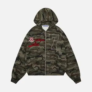 Aelfric Eden Unisex Camo Zip Hoodie Embroidered Pattern 77  Loose Street Style Y2K Oversized Sweatshirt(Sheets)