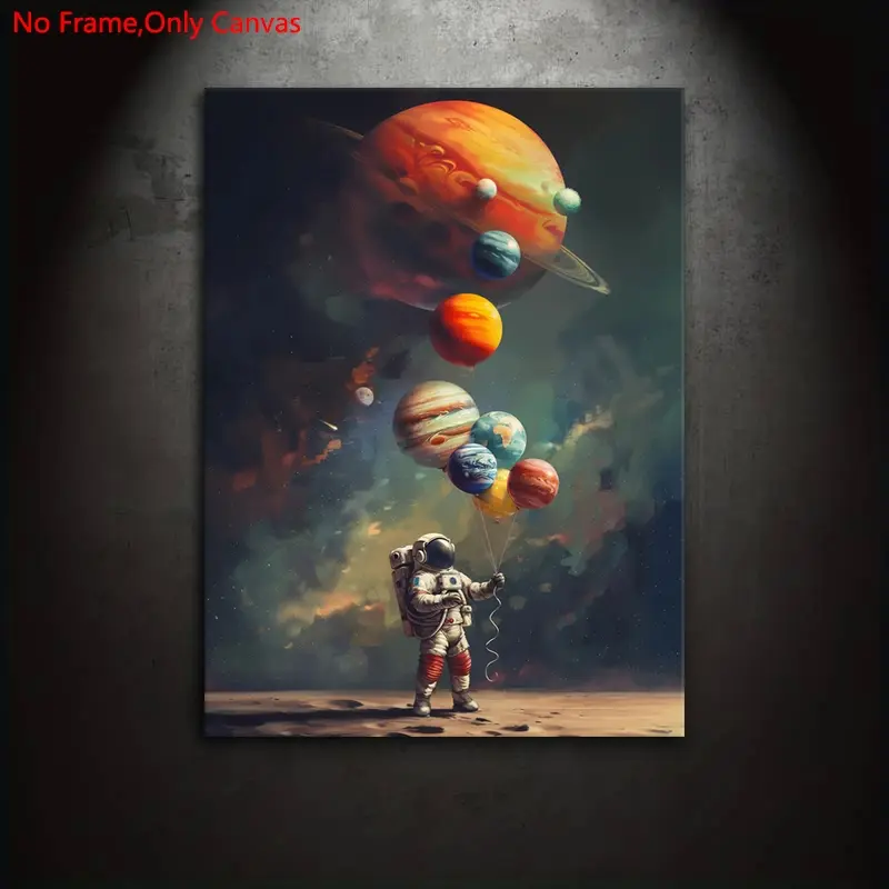 1 piece/set frameless canvas painting print poster, classic surrealism art, planet balloon, a perfect gift for space exploration enthusiasts, ideal gift for bedroom, living room, dorm hallway, kitchen, mural, wall decoration, room decoration