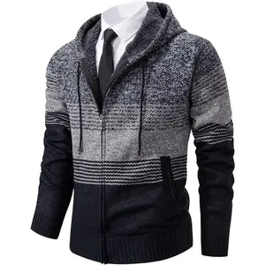 Mens Hoodies Knit Sweater, Full Zip Fleece Lined Cardigan Sweaters Casual Regular Fit Knit Hooded Men Sweater Jacket