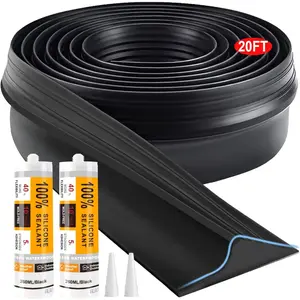 Universal Garage Door Threshold Seal Strip 20FT Kit, Bottom  Rubber Weather Stripping Replacement(Black, 2 Adhesive)