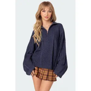 Oversized Quarter Zip Cable Knit Sweater