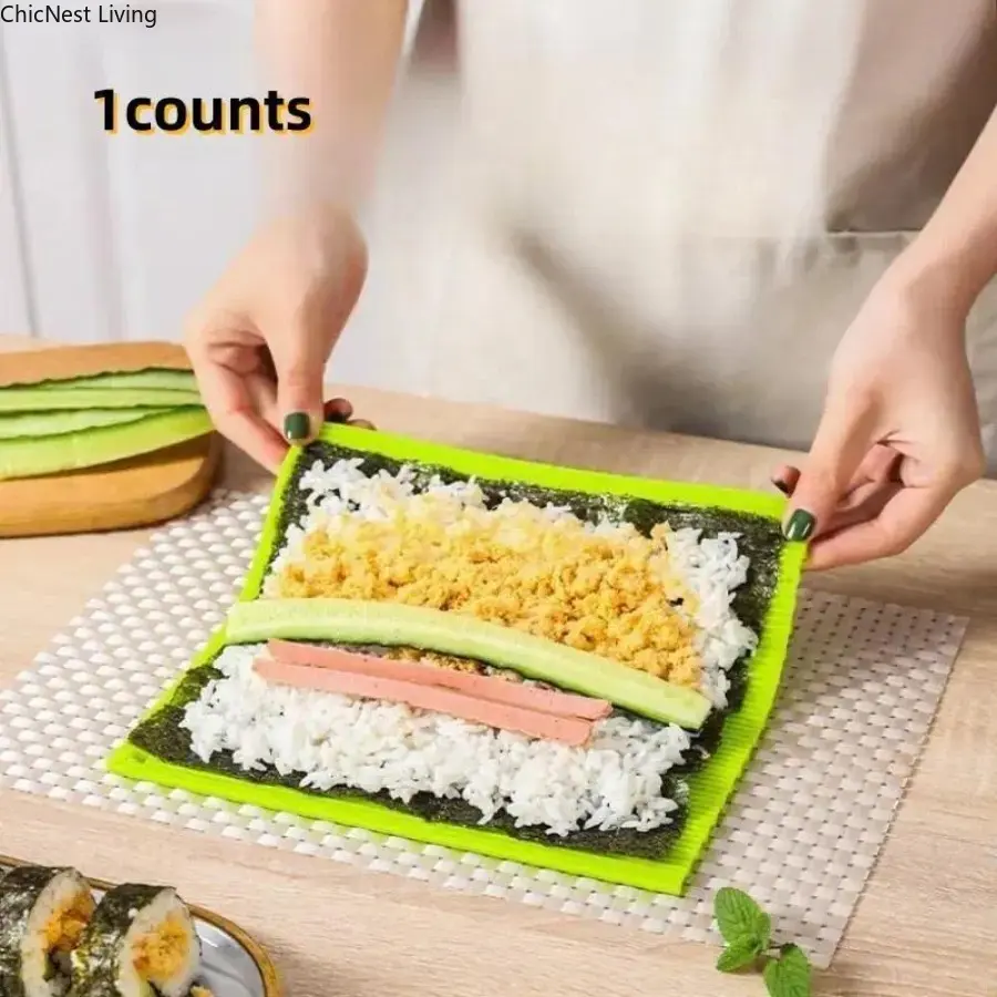 High-Quality Silicone Sushi Rolling Mat - Flexible, Non-Stick, Easy-to-Clean Sushi Making Utensils, Durable Cooking Tool for Home Cooking, Camping