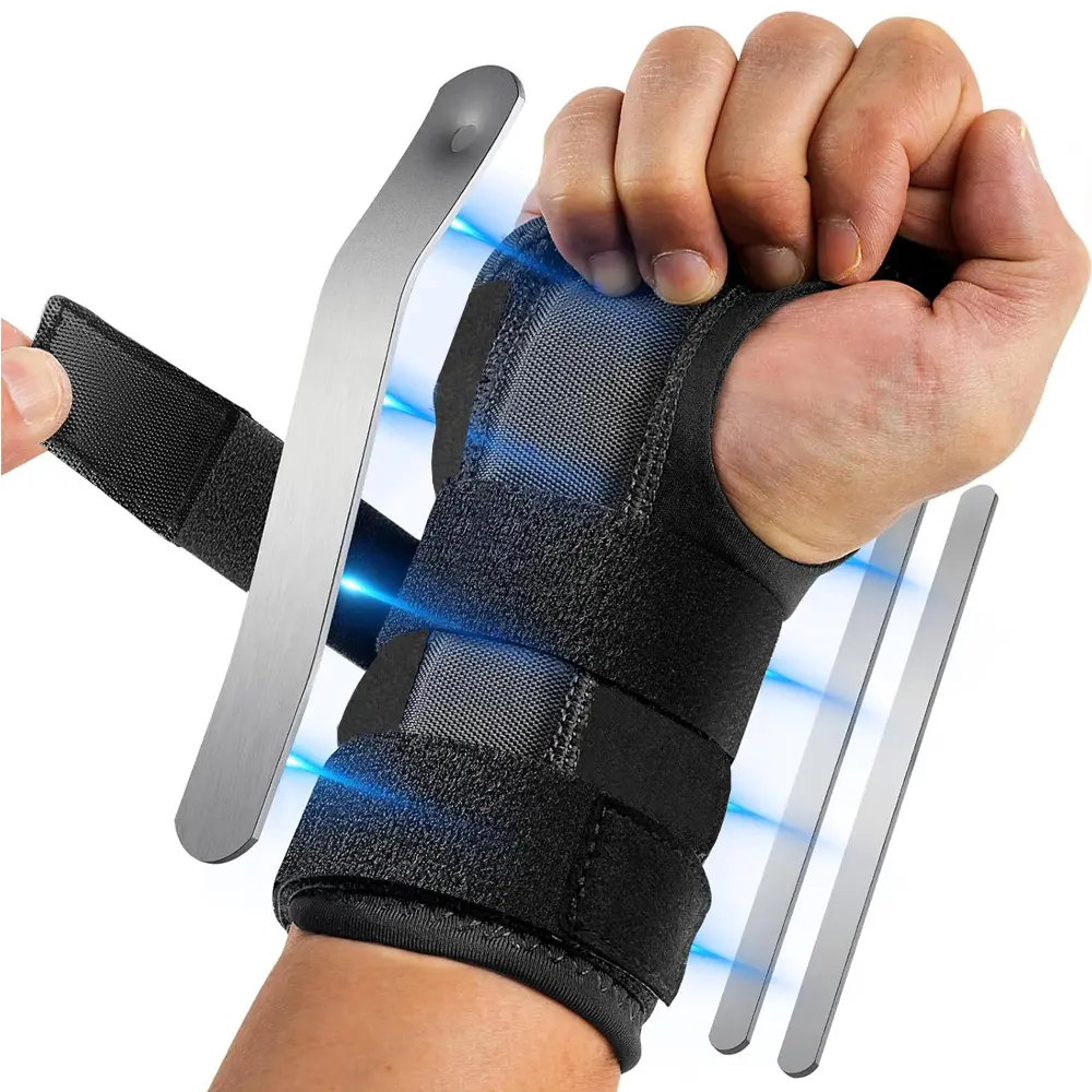 Carpal Tunnel Wrist Brace Support with 3 Straps and Metal Splint Stabilizer - Helps Relieve Tendinitis Arthritis Carpal Tunnel Pain - Reduces Recovery Time for Men Women Ergonomic Wrist Brace