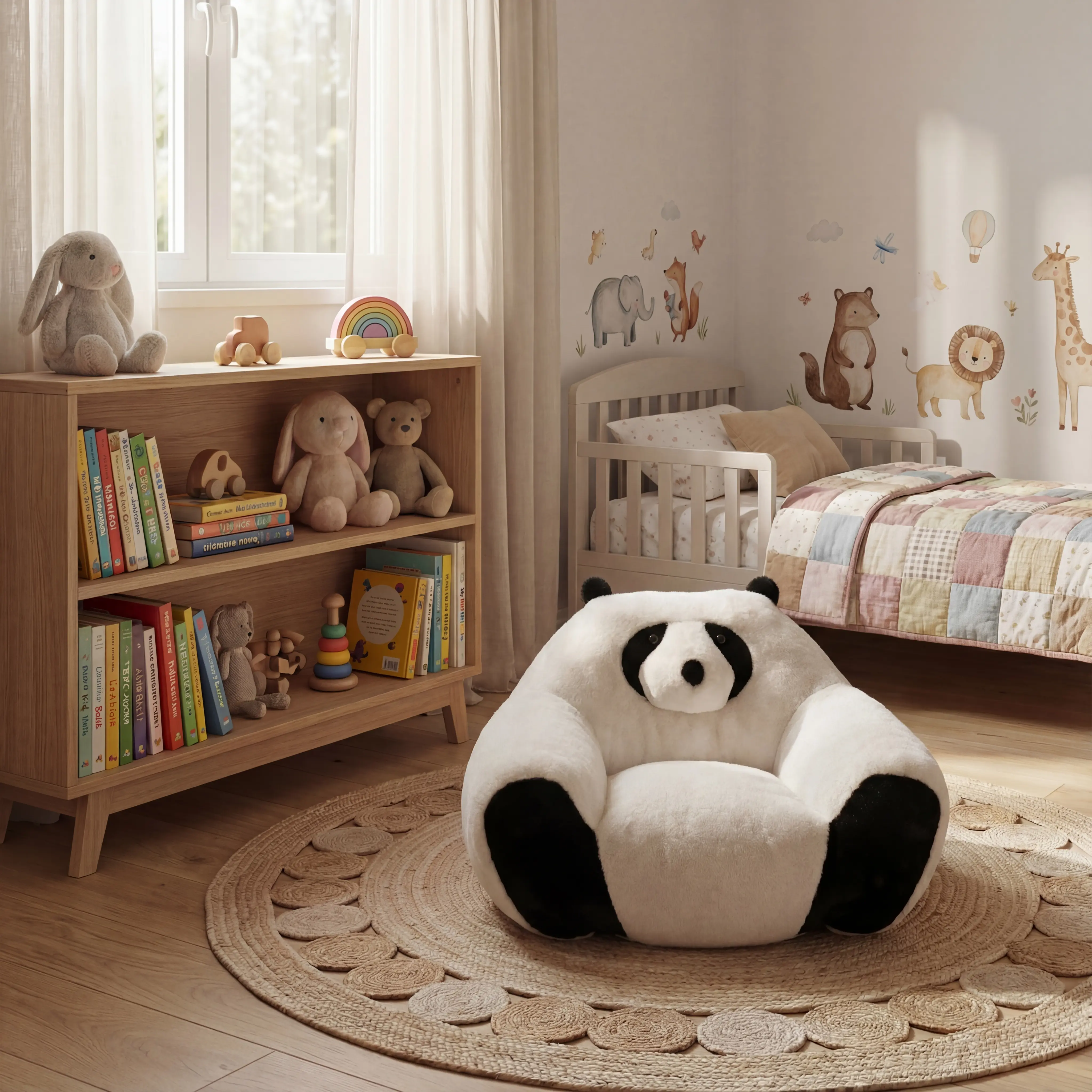 Bellemave Animal Cartoon Panda-Shaped Single-Seat Beanbag Sofa - Fixed Arms, Soft Plush Fabric, Foam Filling, Pre-Assembled 29.65in Indoor Sofa Furniture for Relaxation, Versatile Use by Adults in Bedrooms, Living Rooms, Playtime