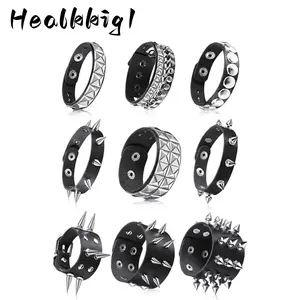 9pcs Spiked Studded Black Leather Bracelets with Rivet Accents men cute stud earring jewelry obsessed shiny marble pattern hair clip