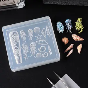 Ocean-themed shells, starfish, jellyfish high-precision 3D reusable washable soft silicone nail art molds, easy to remove
