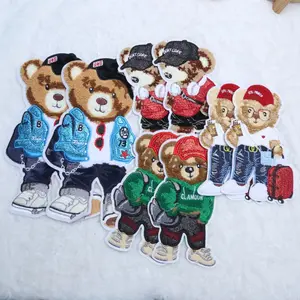 A Set Of 8 American Trendy Cool Bear Sewn Embroidery Fabric Stickers, Bag Jacket Patch Stickers And Decorative Stickers
