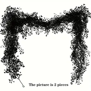 2 pieces of all-star rattan artificial plants, UV resistant, green and black hanging autumn plants for Halloween and Harvest Festival, photography props, outdoor garden, courtyard, home and wall decoration, wedding arch and birthday party decoration.