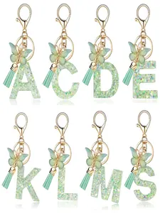 Initials Letter Design Keychain, Cute Butterfly & Tassel Decor Keychain for Women & Girls, Keychain for Bags, Fashion Accessories for Bag, Car, Phone Decor