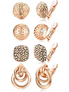 4Pairs Clip On Earrings for Women Lightweight Chunky Teardrop Clip Earrings Twist Round Clip On Stud Earrings Gold Silver Fake Earrings No Piercing Jewelry Ear Clip Dainty Fashion Jewelry