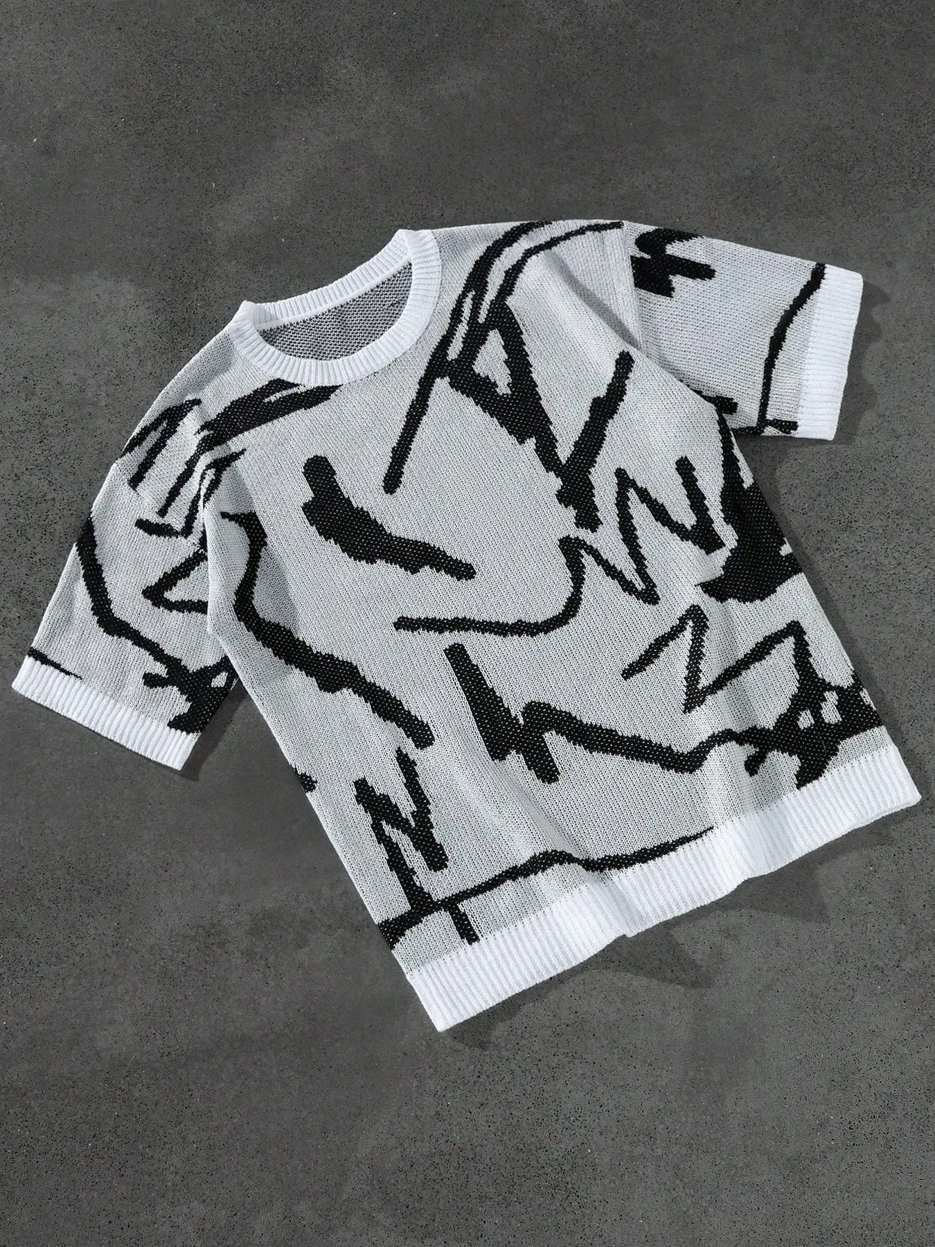 TikMen Geometric Striped Colorblock Knit Sweater, Beachwear, Men's Casual Short Sleeve Pullover, Women's Patchwork Short Sleeve Top, Casual Street Style