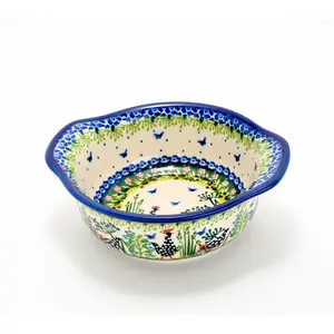 Lidia's Polish Pottery Hand Painted Baker Bowl w/ Handles