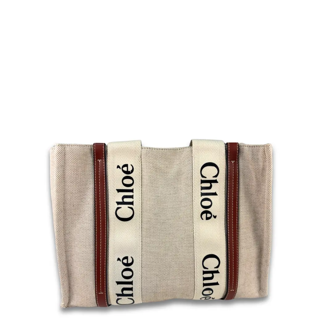 Pre-owned Chloé Linen Canvas Tote Bags Chloe Medium Woody Tote