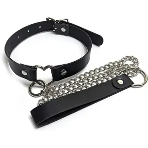 Leather Collar Choker Necklace for Women Punk Leash Goth Y2K Cosplay Costume Accessories