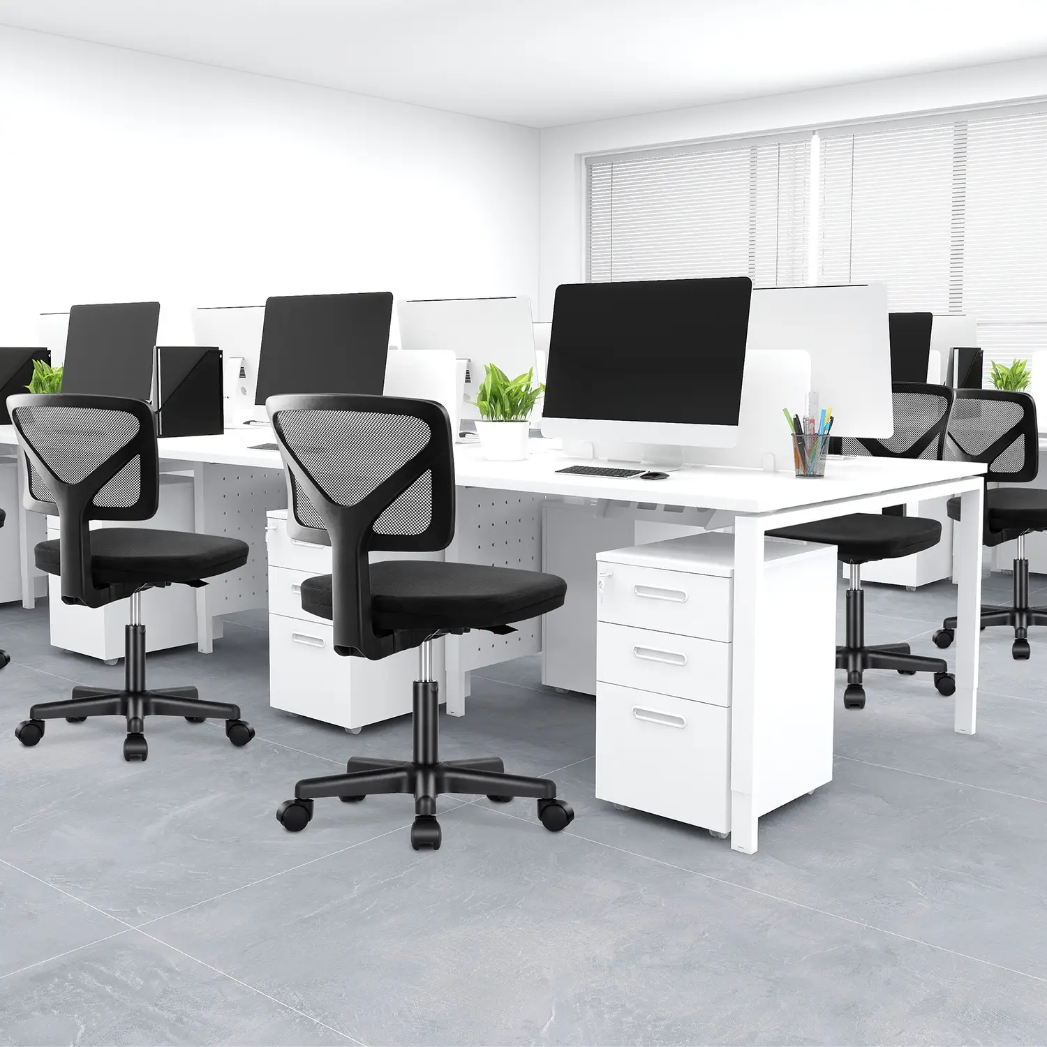 Desk Chair - Armless Mesh Office Chair, No Armrest Small Mid Back Executive Task Chair with Lumbar Support and Swivel Rolling for Small Spaces