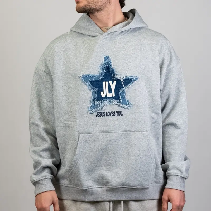 JLY Patchwork Denim Star Hoodie