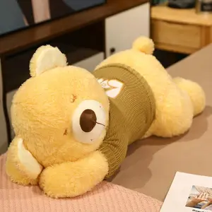 80/100CM New Giant Size Lying Plush Toys Soft Sweater Bear Plush Pillow Stuffed Animal Dolls  Xmas Gift