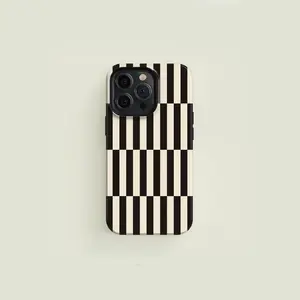 Tall Checkered Black & Cream Premium Film 2 in 1 Phone Case - Durable, Shock Absorbing and Stylish Protection - Compatible with iPhone 16, 15, 14, 13, 12, 11, Plus, Pro, Pro Max, Perfect birthday gift for friends. iphone 14