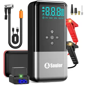 Soulor 3000A Ultra-Safe 12V Car Jump Starter - 160 PSI Air Compressor, 18W Fast Charging, Tire Pressure Check, LED Light, Includes Jumper Cables, Air Hose, EVA Bag