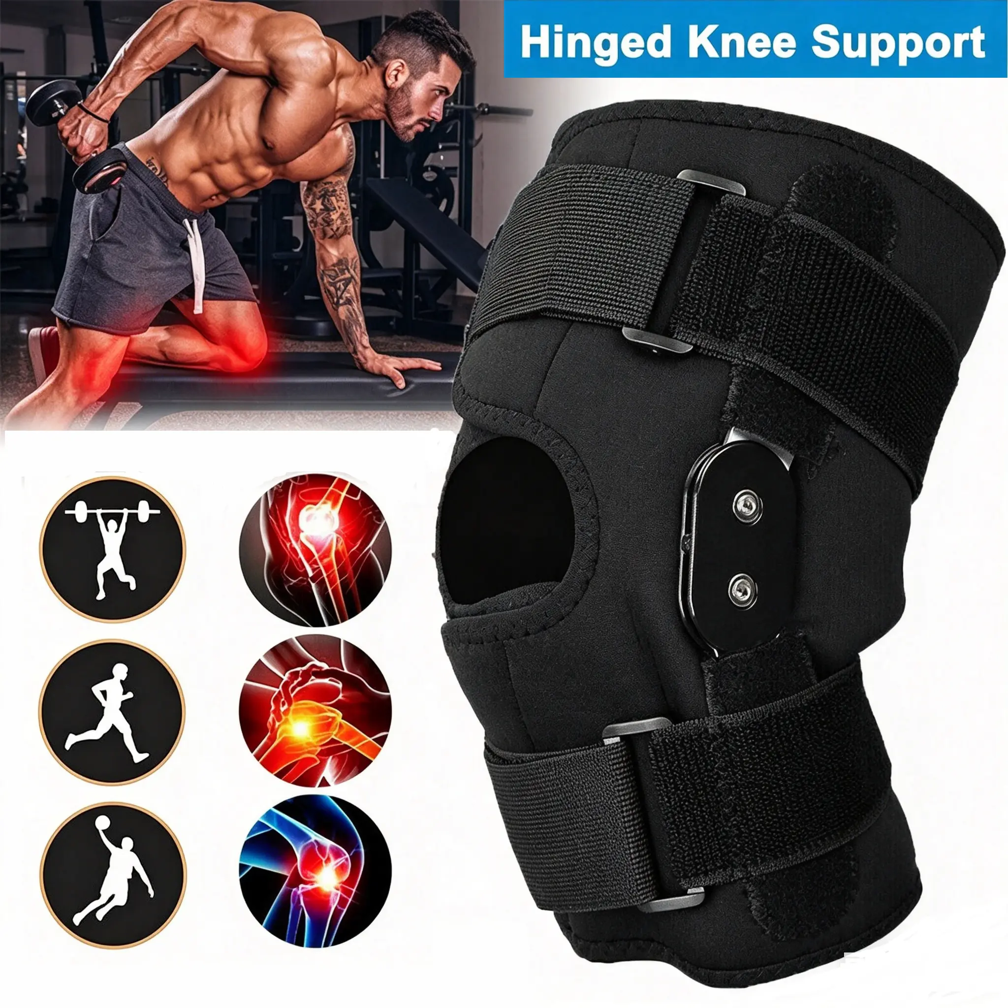 Open Patella Knee Brace with Dual Spring Support, Anti-Slip Silicone Pads - ACL Knee Brace Protective Gear for Workout, Pain Relief, All-Day Wear,camping essentials