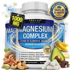 Toplux Magnesium Complex 1000mg - 8 Forms of Elemental Magnesium for Maximum Absorption - 90 Capsules Non-GMO
