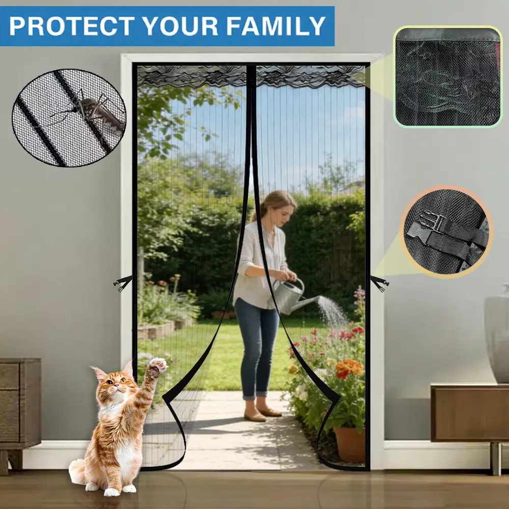 AIYYIPA Heavy Duty Magnetic Screen Door - Self-Adhesive Mosquito Net, Prevent Pets from Scratching, Door Screen for Flies, Suitable for Home Use in Bedroom, Balcony, Kitchen, Garden and Privacy Screen | Sleek Black Mesh