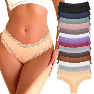 FINETOO Women's 15PCS Cotton Panties Lace Low Rise  Basic Brazilian Bikini  Cute Panties Soft Breathable Lingerie S-XL Fashionable Minimalist